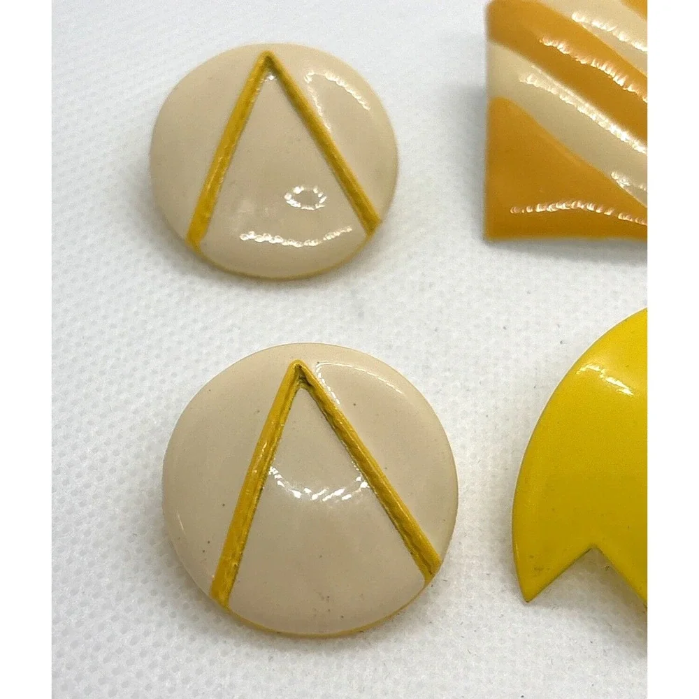 Vintage Lot of‎ 4 Pairs Yellow White Stud Pierced Earrings 80s 90s Statement